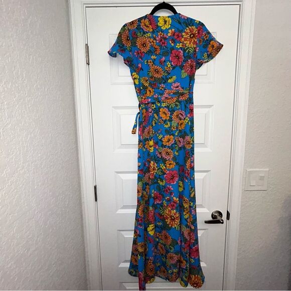 New, Sugarlips Twiggy Floral Lunar Print Full Wrap Short Sleeve Maxi Dress - Picture 12 of 13